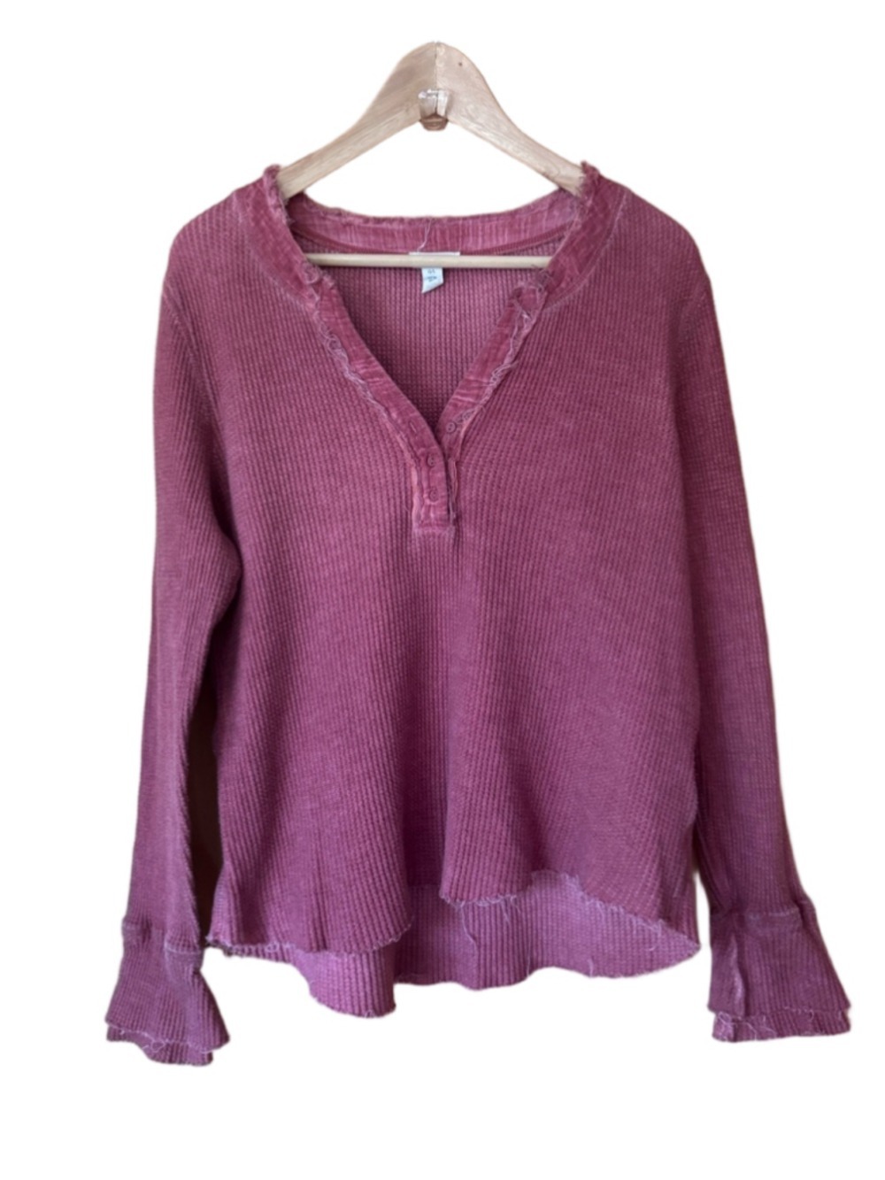 Tribal Jeans Distressed Washed Dusty Rose Henley Thermal Top size large